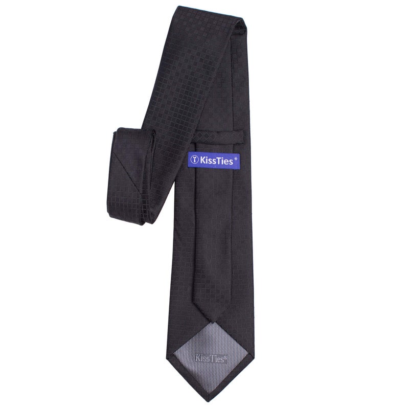KissTies Mens Black Tie Checkered Necktie Wedding Ties For Men - Image 4